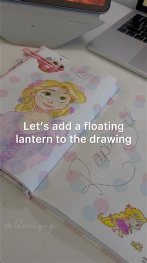 Adding floating lantern to my Rapunzel drawing #tangled #tangledrapunzel #disney #rapunzel #drawing