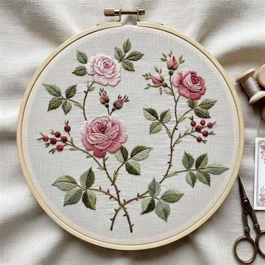 Vintage Rose Embroidery Pattern, Floral Hoop Art Design, Hand Embroidery PDF - Etsy