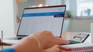 Analyzing detailed financial statements on a laptop.