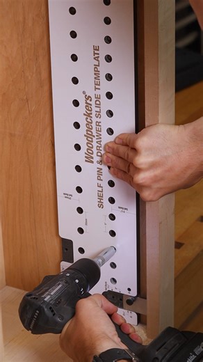 Woodpeckers on Instagram: "📐 Drill perfect holes for cabinet hardware – every time. The Woodpeckers Shelf Pin & Drawer Slide Template gives you the precision and repeatability you need to drill perfect holes for shelf pins and drawer slides—whether you’re building new cabinets or upgrading existing ones. • 🎯 One full-featured system for accurate shelf pin and drawer slide drilling in any cabinet project. • 💸 Deluxe kit on sale now — includes two self-centering drill bits and two router bits.