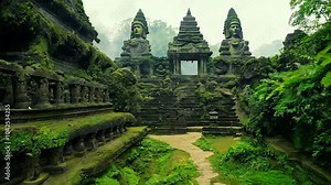 Lost ancient city deep in the jungle. Witness the artistry of ancient builders through intricate carvings and stunning architecture hidden in the jungle.