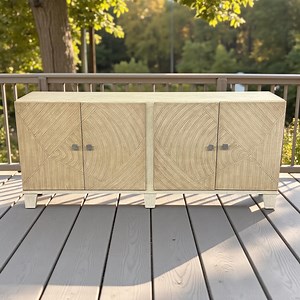 Handmade Solid Wood Buffet, Cream Leather Doors, Geometric Carved Credenza - Etsy