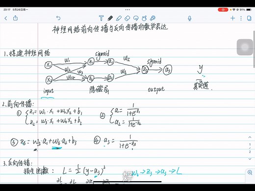 快速学会BP神经网络正向传播与反向传播数学过程(考虑偏置系数与sigmoid非线性变换) 梯度下降