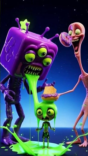 “Funny Horror Alien Breakfast Chaos 👽🍩 | 3D Cartoon Space Comedy”