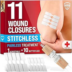Emergency Wound Closure Strips - 11pk - 2 Types Easy to Use Butterfly Bandages - Stitchless & Painless Laceration Closure Kit