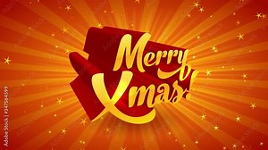 merry christmas festive mark with 3d sparkling doodle gradient script effect with lightning of sunburst on scene
