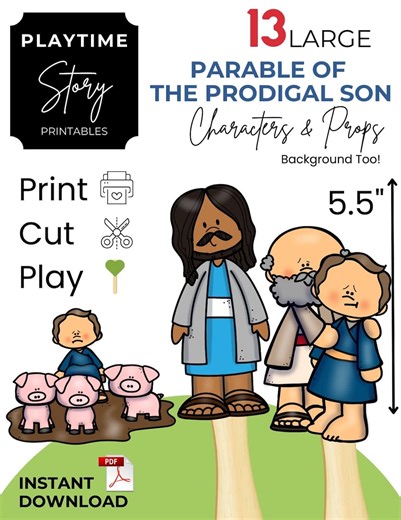 Prodigal Son Stick Puppets Printable: Bible Story Activity (PDF Download) - Etsy