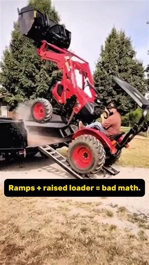 Ramps, raised loaders, and shifting weight are how rollovers start. #HeavyEquipment #tractor