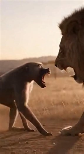 Alpha Baboon Charges a Lion to Save His Troop 😳