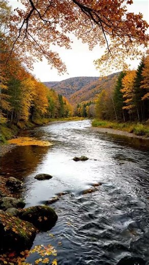 Autumn River from Above 🍁💧 Calm Flow for Peaceful Mind #NatureRelaxation #WaterSounds #FallVibes