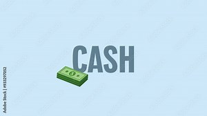 Cash stack symbol with „CASH“ written next to it. Money themed animation. Paying in cash. Blue background and pink screen background. vídeo do Stock