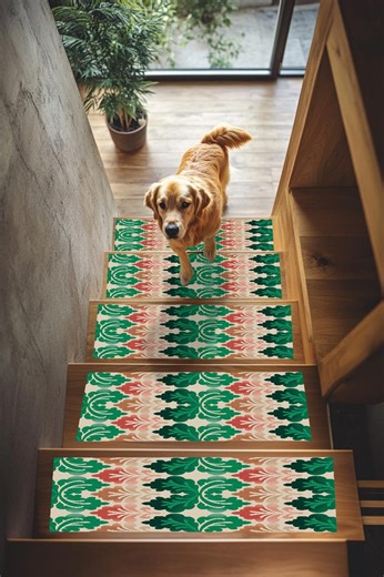 Green Botanical Leafy Stair Rug | Classic Damask Pattern Home Step, RB-2563 - Etsy