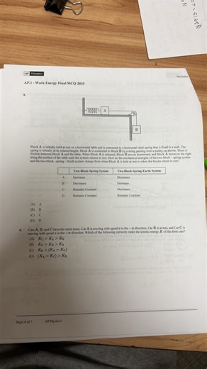AP Work-Energy Final MCQ 2025  Question 8. Block A is initially... | Filo