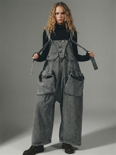 Denim Overalls Women One Size Loose Fit High Waist Cotton Wide Leg Casual - Etsy