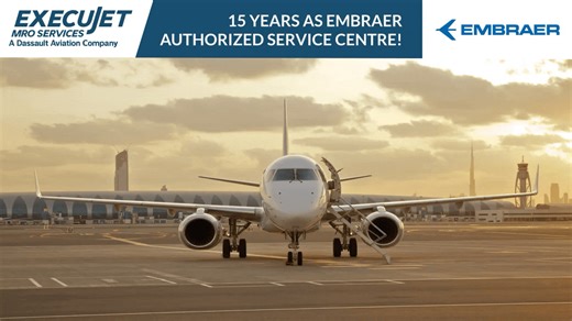 We are proud to share the news that ExecuJet MRO Services Middle East recently celebrated their 15 Year anniversary as an Embraer Authorised Service Centre, supporting regional and visiting customers on 18 different National Authority Approvals, on the Phenom, Praetor, Legacy and Lineage models. The anniversary was marked well by a Legacy paint strip and respray with a full cabin refurbishment, a 60 month inspection on a Praetor and a LU144 inspection on another Legacy which will commence in the