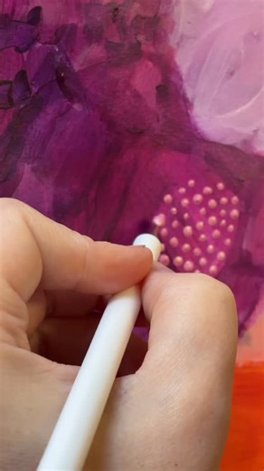 Rowena on Instagram: "Making polka dots is actually easier with a little clay tool than with a brush. Huh who would have guessed. Dot dot dot dot dot dot. #womenartists #paintingprocess #polka dots"