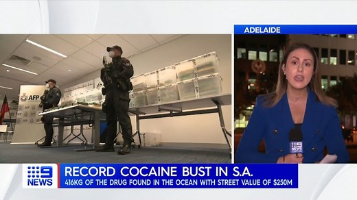 More than 400 kilograms of cocaine has been found off the coast of South Australia. Police say it's the largest drug bust in South Australian history. #9News | Nightly at 6pm | 9 News Adelaide