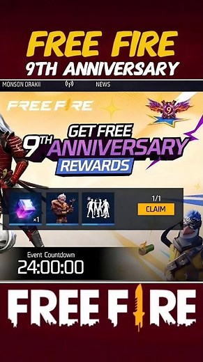 ​Free Fire 9th Anniversary All Free Rewards Leaked! 🎁🔥 #FreeFire #9thAnniversary
