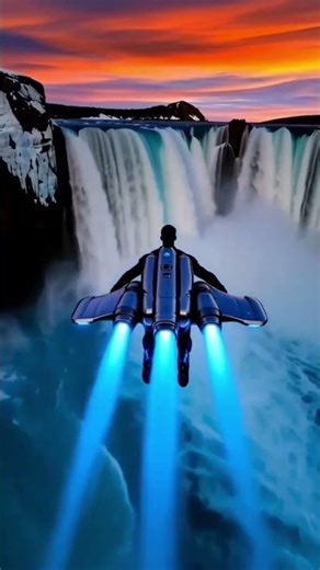Jetpack Man Flies Through Waterfall Valley🚀🚀 | Epic Cinematic Travel Adventure #shorts #shortvideo