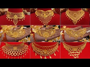 Latest gold bridal choker necklace design//gold choker necklace design with weight//gold necklace//