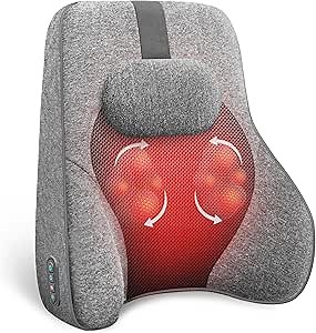 COMFIER Back Lumbar Support Pillow for Office,Car,Heated Back Support with 4 Shiatsu Massage Heads & Heating Function, Memory Foam Lumbar Pillow for Computer Gaming Chair-Gray