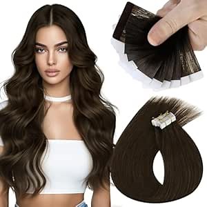 Sunny Hair Human Hair Tape in Extensions Dark Brown Tape in Hair Extensions Human Hair 12 inch Hair Extensions Real Human Hair Tape in Can be Reused 10Pcs 20g