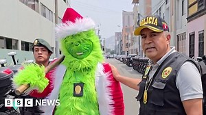 Police officer dressed as the Grinch leads drug raid in Peru