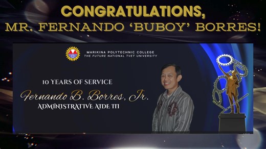🎉 Double Congratulations! 🎉 Cheers to Mr. Fernando B. Borres Jr. for reaching an incredible milestone, 10 years of dedicated service at Marikina Polytechnic College, honored with the Loyalty Award 👏 On top of that, he also earned the well-deserved Employee of the Year Award for his exemplary performance, commitment, and passion for service 🌟 Your hard work and dedication truly inspire us. The Library Services Family is extremely proud of you! Congratulations and keep shining! 📚💙 | Marikina