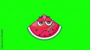 Fever animation of a watermelon cartoon, with a thermometer
