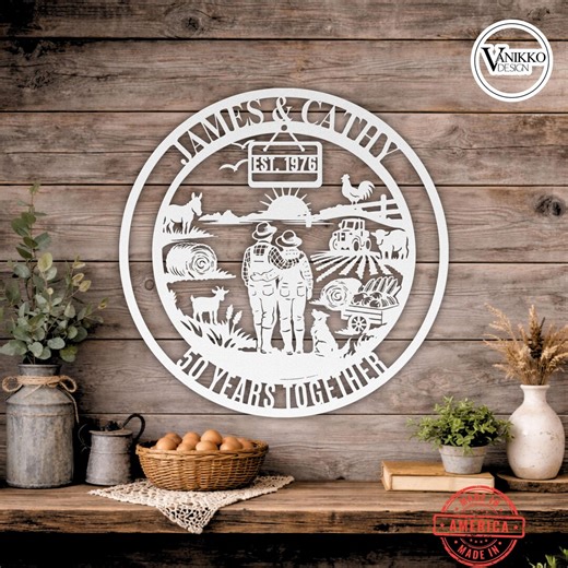 Rustic Farm Couple Metal Sign Personalized Anniversary Gift for Farmer Family Country Life Wedding Decor Custom Homestead Wall Art - Etsy