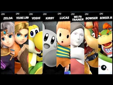 Zelda VS Young Link VS Yoshi VS Kirby VS Lucas VS Wii Fit Trainer VS Bowser VS Bowser Jr. Smash