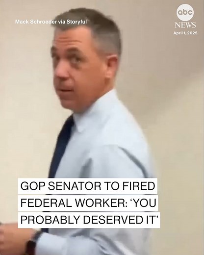 A video of Sen. Jim Banks telling a man on Capitol Hill who identified himself as a recently fired Health and Human Services employee that he "probably deserved it" has gone viral — with Banks embracing the blowback he's gotten online. Read more: https://abcnews.visitlink.me/NQsYK4 | ABC News