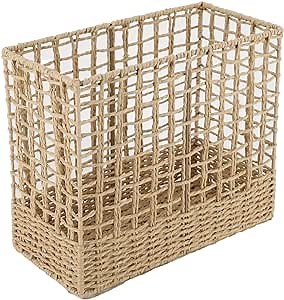 YRMT Magazine Holder Paper Rope Woven Storage Basket for Magazines, Newspapers, Books Decorative Folder Organizer Bin for Home Office