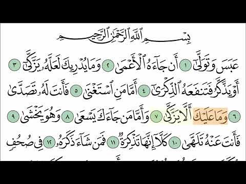 سورة عبس مع تتبع الكلمات || المصحف المعلم لخليفة الطنيجي Surat Abasa