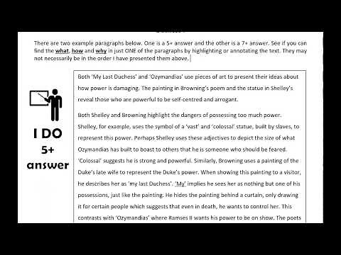 GCSE 5+ and 7+ Model Responses on Comparing power in 'Ozymandias' and 'My Last Duchess'.