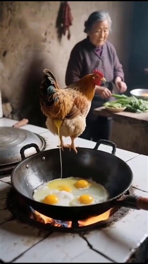chicken lays eggs in a frying pan #shorts #funny #comedy #meme
