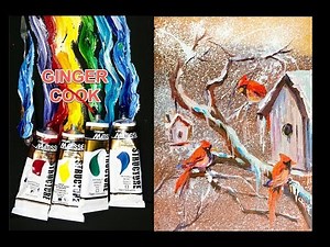 Cardinals and Birdhouses Acrylic Painting Tutorial for Beginner and Advanced Artists - Ginger Cook