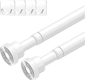 2pcs Spring Tension Rods 33 to 45 inch Adjustable Small Tension Curtain Rod No Drilling Expandable Tension Rod White Spring Loaded Curtain Rods for Windows, Doorway, Closet