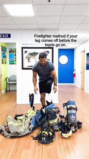Firefighter method — but with a prosthetic🔥🦿 Matt’s new below-knee firefighting prosthesis is built for the job: designed to take the heat, impact, and 50 lbs of gear. Watch him swap his leg and gear up in under 2 minutes! 🚒 Matt Burgos #prosthesis #amplife #motivational | A Step Ahead Prosthetics