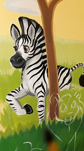 Here's a painting of a zebra in this nursery I will share the other safari animals too! #safarinursery #nurseryideas #zebrapainging #mural #nurserymural | Artful Okie