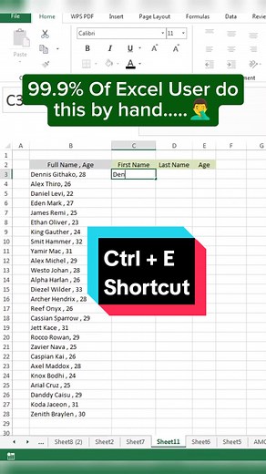 Excel shortcut Tricks Ctrl E 💥🚀 📩 Save This excel tricks so you won't forget about it📌✅ #excel #microsoft #toturial #exceltips #office #fiance #corporate #accunte #fry #for #foryou #foryoupage @CheatSheets @exceldictionary