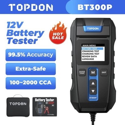 TOPDON BT300P Battery Tester w/Printer Battery Load Test Charging Cranking | eBay