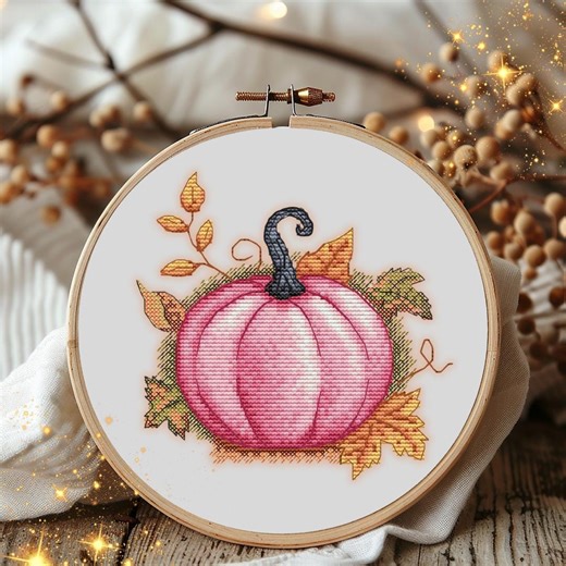 Pink Pumpkin Cross Stitch Pattern: Fall Embroidery (PDF Download) - Etsy