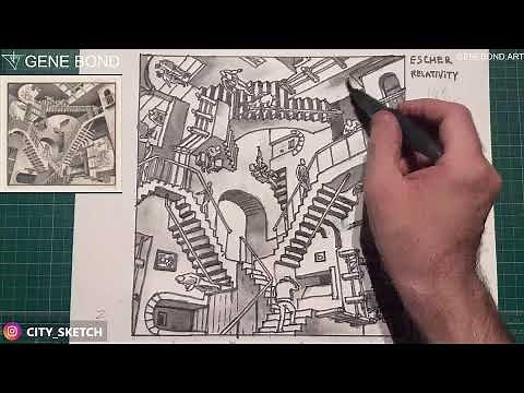 How to draw Escher stairs "Relativity" with perspective grids