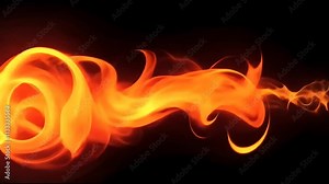 A stylized fire blast animation with curling flames and glowing embers, transitioning from one scene to another