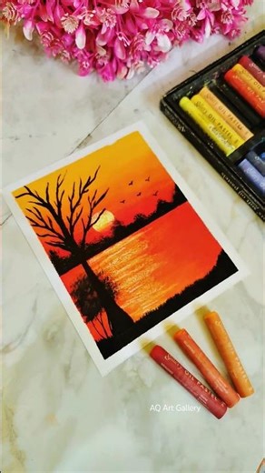 🌇 Sunset drawing with oil pastel | oil pastel tutorial 🥰 #art #oilpasteldrawing
