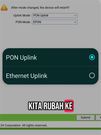 Panduan Mengubah Mode PON UpLink ke Ethernet