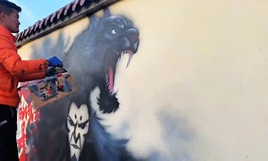 5.6K views · 230 reactions | The man is painting some main characters of the cartoon film Ne Zha 2 on a wall of north China's Hohhot City.  | Across Inner Mongolia | Facebook