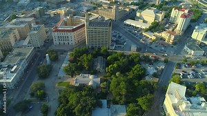 Aerial flyover The Alamo San Antonio Texas historical landmark