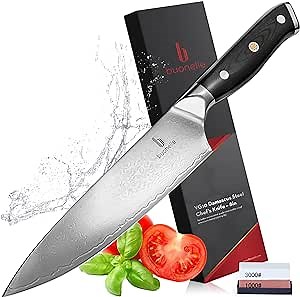 Japanese Damascus Chef Knife with Whetstone Sharpener